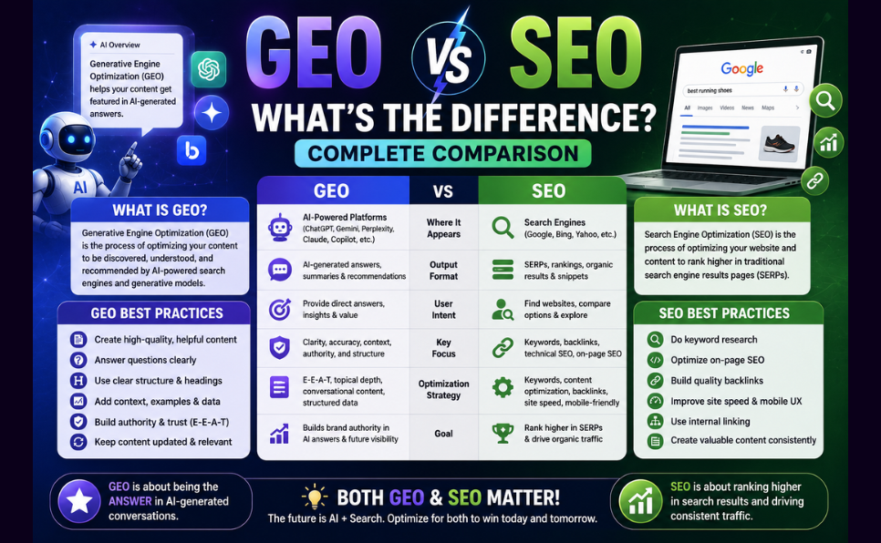 GEO vs SEO What's the Difference Complete Comparison